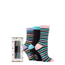 Women's 3 Pair SOCKSHOP Wildfeet Bamboo Gift Box Stripe 4-8 Ladies
