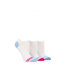 Women's 3 Pair Wildfeet Plain, Patterned and Contrast Heel Bamboo Trainer Socks White Heel and Toe Stripes 4-8 Ladies