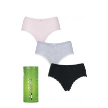 3 Pair Black / Grey / Pink Bamboo Low Rise Shorties Ladies 12 Ladies - Lazy Panda