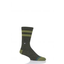 1 Pair Green / Black Joven Striped Top Plain Cotton Socks Unisex 3-5.5 Ladies - Stance