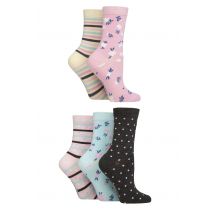 Women's 5 Pair SOCKSHOP Plain, Patterned and Striped Bamboo Socks Floral 4-8