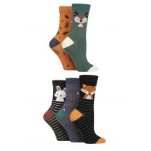 Women's 5 Pair SOCKSHOP Plain, Patterned and Striped Bamboo Socks Woodland Animals 4-8