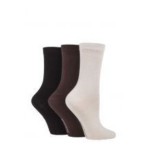 Women's 3 Pair SOCKSHOP Patterned Plain and Striped Bamboo Socks Black / Cocoa / Biscuit Plain 4-8 Ladies