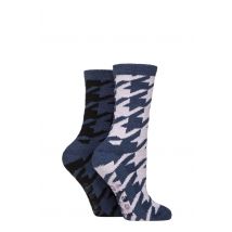Women's 2 Pair SOCKSHOP Wildfeet Embroidered Cosy Lounge Socks Dog Tooth 4-8