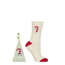 Women's 1 Pair SOCKSHOP Wildfeet Gift Boxed Novelty Fluffy Lounge Socks Candy Cane 4-8