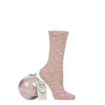 Women's 1 Pair SOCKSHOP Wildfeet Snowflake Gift Boxed Bauble Lounge Socks Pink 4-8
