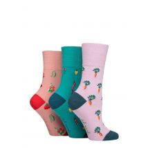Women's 3 Pair Gentle Grip RHS Royal Horticultural Society Patterned Cotton Socks Vegetables 4-8