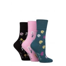 Women's 3 Pair Gentle Grip RHS Royal Horticultural Society Patterned Cotton Socks Mixed Floral 4-8