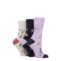 Women's 3 Pair Gentle Grip RHS Royal Horticultural Society Patterned Bamboo Socks Flowers / Insects 4-8