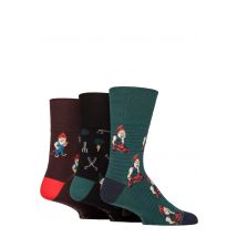 Mens 3 Pair Gentle Grip RHS Royal Horticultural Society Patterned Cotton Socks Gnomes 6-11