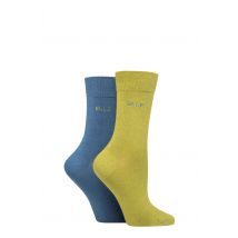 Women's 2 Pair Elle Plain Bamboo Fibre Socks Moonlight Blue 4-8