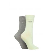 Women's 2 Pair Elle Plain Bamboo Fibre Socks Keylime Pie 4-8