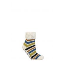 Women's 1 Pair Elle Chunky Fair Isle and Striped Moccasin Grip Socks Autumn Apple Stripe 4-8