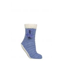 Women's 1 Pair Elle Chenille Slipper Socks with Moccasin Sole Powder Blue 4-8