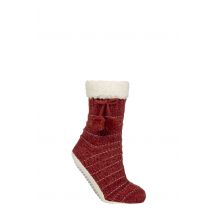 Women's 1 Pair Elle Chenille Slipper Socks with Moccasin Sole Wild Poppy 4-8