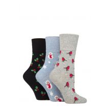 Women's 3 Pair SOCKSHOP Gentle Grip Cotton Christmas Socks Noel 4-8