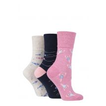 Women's 3 Pair Gentle Grip Fun Feet Socks Seabed 4-8 Ladies