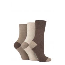 Women's 3 Pair Gentle Grip Cotton Patterned and Striped Socks Contrast Heel and Toe Brown / Neutral 4-8 Ladies