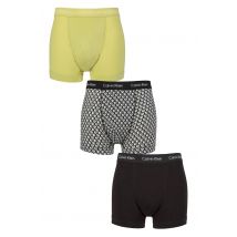 Mens 3 Pack Calvin Klein Cotton Stretch Trunks Green Bloom / Plush Monogram White L