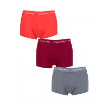 Mens 3 Pair Calvin Klein Low Rise Trunks Wave Light Red / Pewter / Winterberry XL