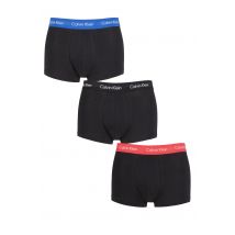 Mens 3 Pair Calvin Klein Low Rise Trunks Blue / Strawberry Field / Black Extra Small