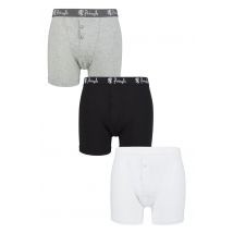 3 Pack Black / White / Grey Button Front Cotton Boxer Shorts Men's Extra Large - Pringle