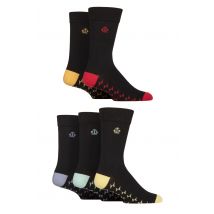 Mens 5 Pair Jeff Banks Plain Recycled Cotton Socks Heel & Toe Black / Red / Orange 7-11 Mens