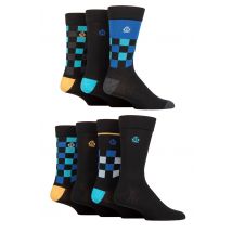 Mens 7 Pair Jeff Banks Recycled Cotton Patterned Socks Checkered Black 7-11 Mens