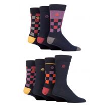Mens 7 Pair Jeff Banks Recycled Cotton Patterned Socks Checkered Navy 7-11 Mens