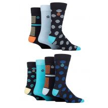 Mens 7 Pair Jeff Banks Recycled Cotton Patterned Socks Striped Spots Navy 7-11