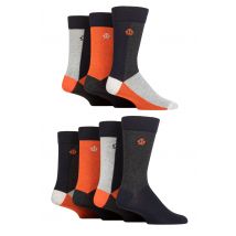 Mens 7 Pair Jeff Banks Recycled Cotton Patterned Socks Blocks Orange / Grey  7-11