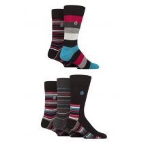 Mens 5 Pair Jeff Banks Striped and Patterned Bamboo and Cotton Blend Socks Stripe Black / Multi 6-11
