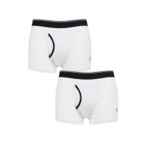 Mens 2 Pack Farah Plain and Striped Cotton Classic Keyhole Trunks White M