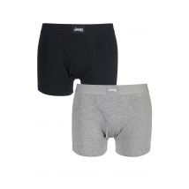 2 Pack Black / Grey Marl Cotton Plain Fitted Key Hole Trunk Boxer Shorts Men's Small - Jeep