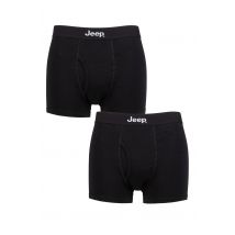 Mens 2 Pack Jeep Cotton Plain Fitted Key Hole Trunk Boxer Shorts Black / Black S