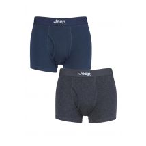 2 Pack Navy / Charcoal Cotton Plain Fitted Key Hole Trunk Boxer Shorts Men's Small - Jeep