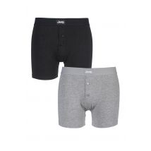2 Pack Black / Grey Marl Cotton Plain Fitted Button Front Trunk Boxer Shorts Men's Medium - Jeep