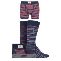 3 Pack - Trunks x 1 and Socks x 2 Pair Navy / Red / Grey Spirit Gift Boxed Striped Trunks and Socks Men's Small - Jeep