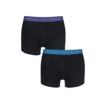 2 Pack Black / Purple / Teal Plymouth Button Cotton Boxer Shorts Men's Small - Jeff Banks