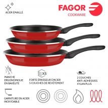 Ensemble de 3 poêles FAGOR Optimax Rouge