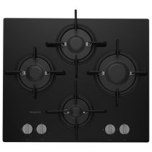 Hotpoint FTGHG641DHBK 60cm 4 Burner Gas Hob in Black Glass Cast Iron S