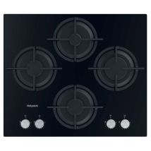 Hotpoint HGS61SBK 60cm 4 Burner Gas Hob on Black Glass Wok Burner
