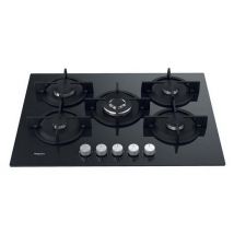 Hotpoint HGS72SBK 75cm 5 Burner Gas Hob on Black Glass Wok Burner