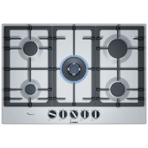 Bosch PCQ7A5B90 Series 6 75cm 5 Burner Gas Hob Brushed Steel Wok Burne