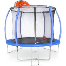 Big Foot Amigo 8ft Trampoline with Enclosure and Basketball Free Shoe Tidy & Ladder – Blue