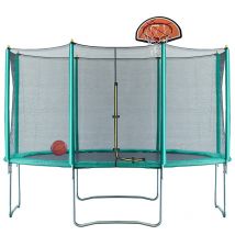 Air Dog 14ft Trampoline with Safety Enclosure - Free Basketball & Water Mister - Green