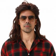 MAASKANTJE "Frituur" Retro Mullet Vokuhila Peruka ciemnobrązowy