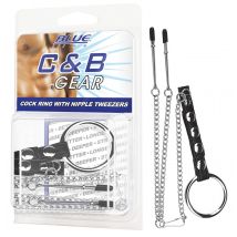 BLUE LINE C&B GEAR Cock Ring With Nipple Tweezers - Erotikzubehör
