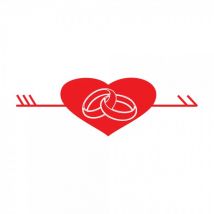 Tampon amour rectangulaire en bois - C?ur et bagues de mariage