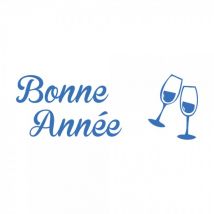 Tampon noël rectangulaire en bois - Bonne Année - verres de champagne